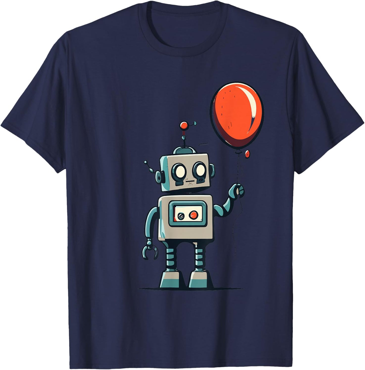 Cute Retro Robot Holding Balloon For Kids And Robot Lovers T-Shirt - T-Shirt | Navy