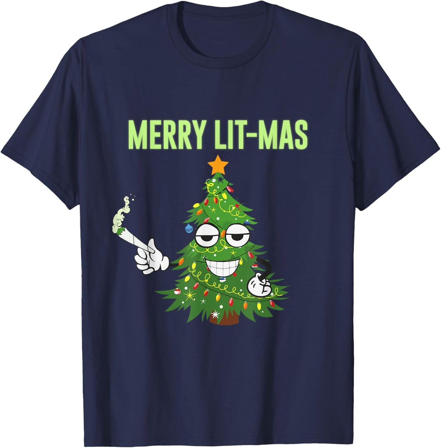 Merry Lit-Mas Christmas Trees Lights Funny Couples Matching T-Shirt - T-Shirt | Navy