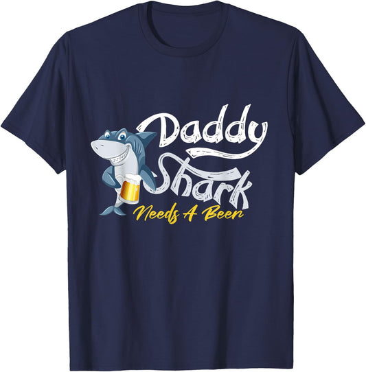 Daddy Shark Needs A Beer Funny T-Shirt - T-Shirt | Navy