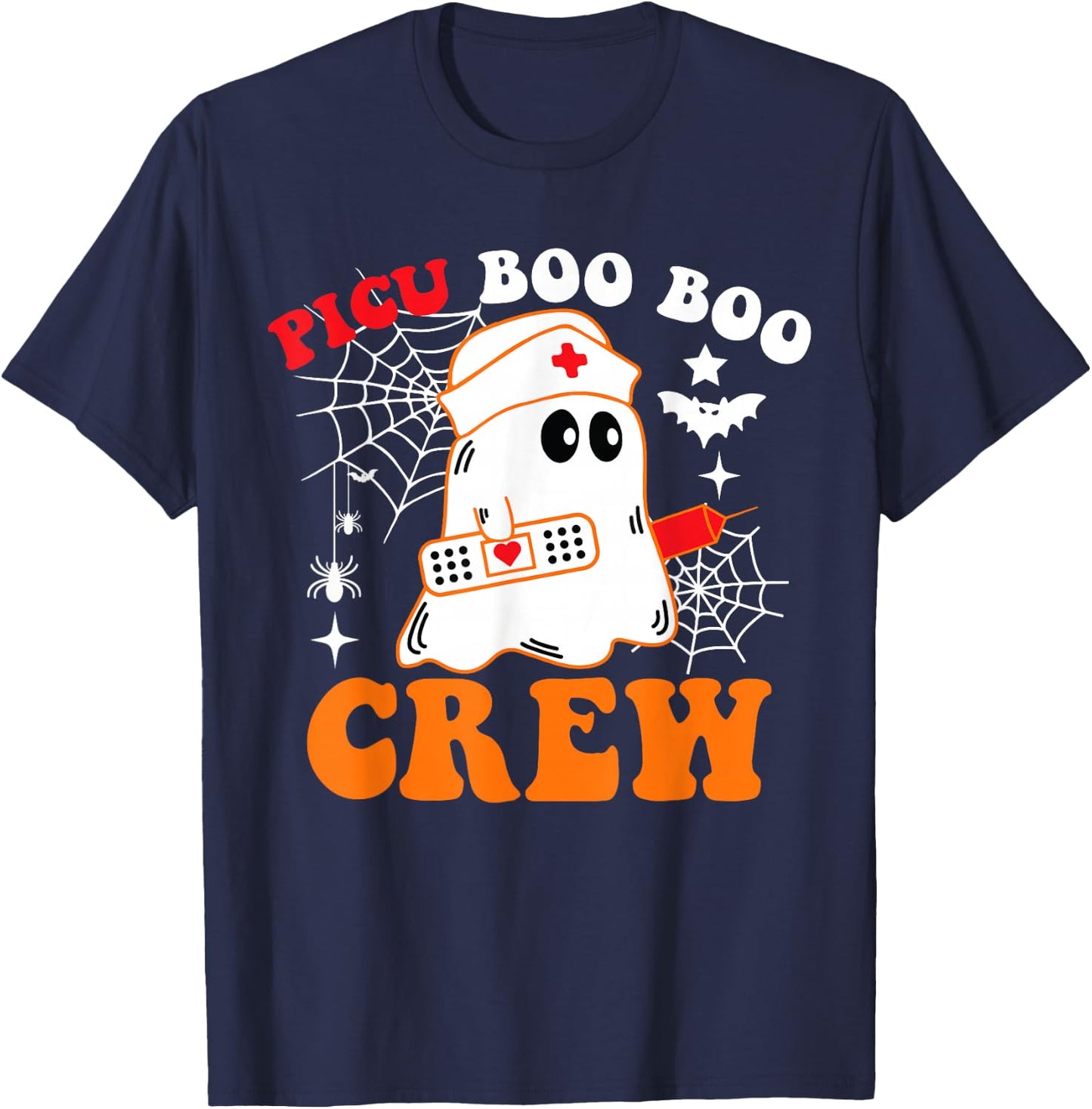 PICU Boo Boo Crew Funny Nurse Ghost Halloween T-Shirt - T-Shirt | Navy