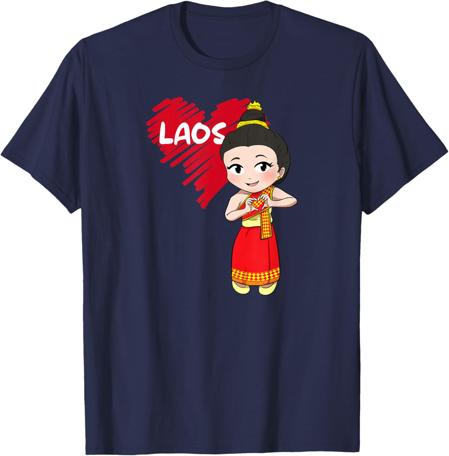 Laos Lao Sinh Girl Heart Laotian T-Shirt - T-Shirt | Navy