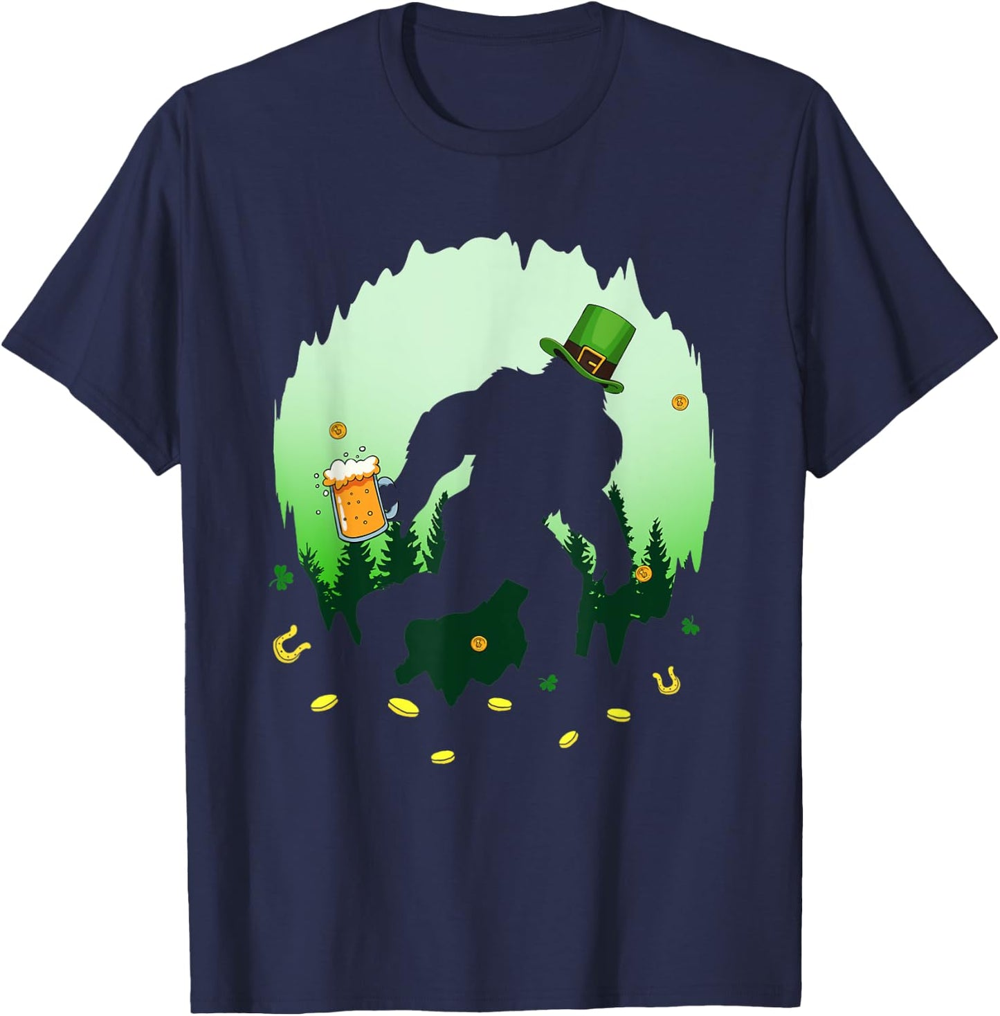 Bigfoot Irish Drinking Beer St Patrick's Day Sasquatch T-Shirt - T-Shirt | Navy