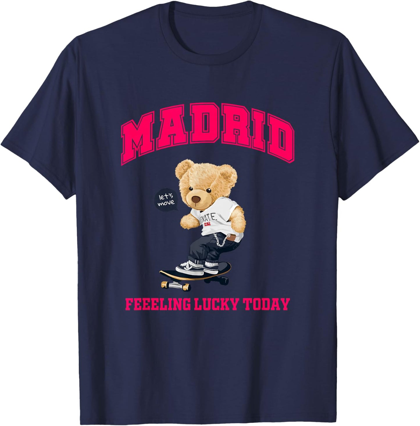 Cool Madrid Spain Teddy Bear Illustration Graphic Cartoon T-Shirt - T-Shirt | Navy