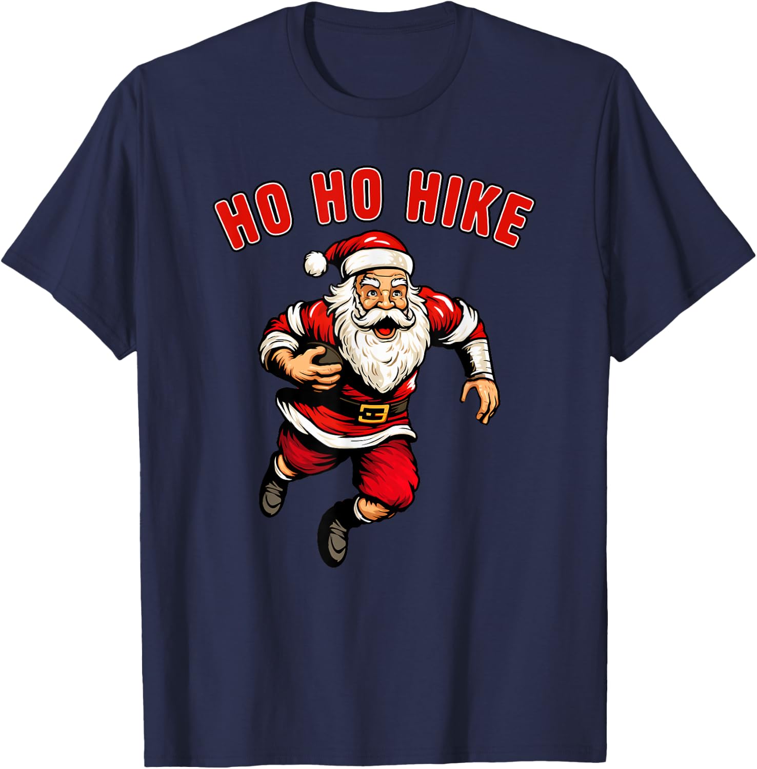 Funny Christmas Football Santa Claus Ho Ho Hike Holiday Dash T-Shirt - T-Shirt | Navy