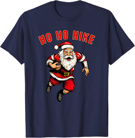 Funny Christmas Football Santa Claus Ho Ho Hike Holiday Dash T-Shirt - T-Shirt | Navy
