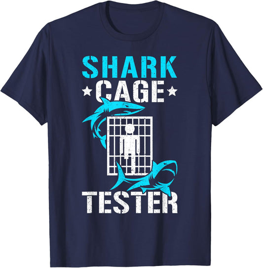 Leg Prosthetic Amputation Vintage Shark Cage Tester T-Shirt - T-Shirt | Navy
