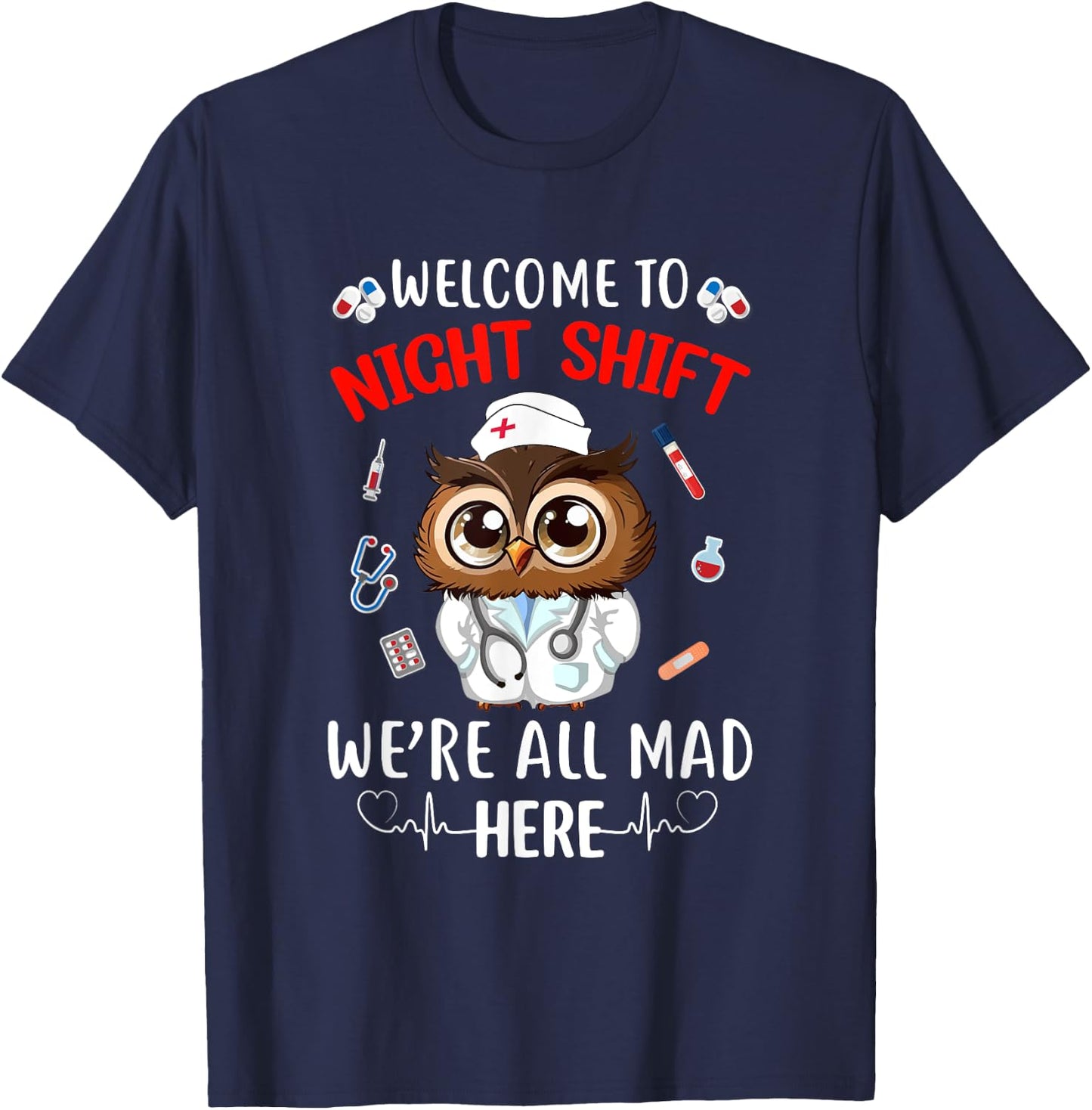 Funny Owl Night Shift Nurse Doctor Rn Er Women T-Shirt - T-Shirt | Navy