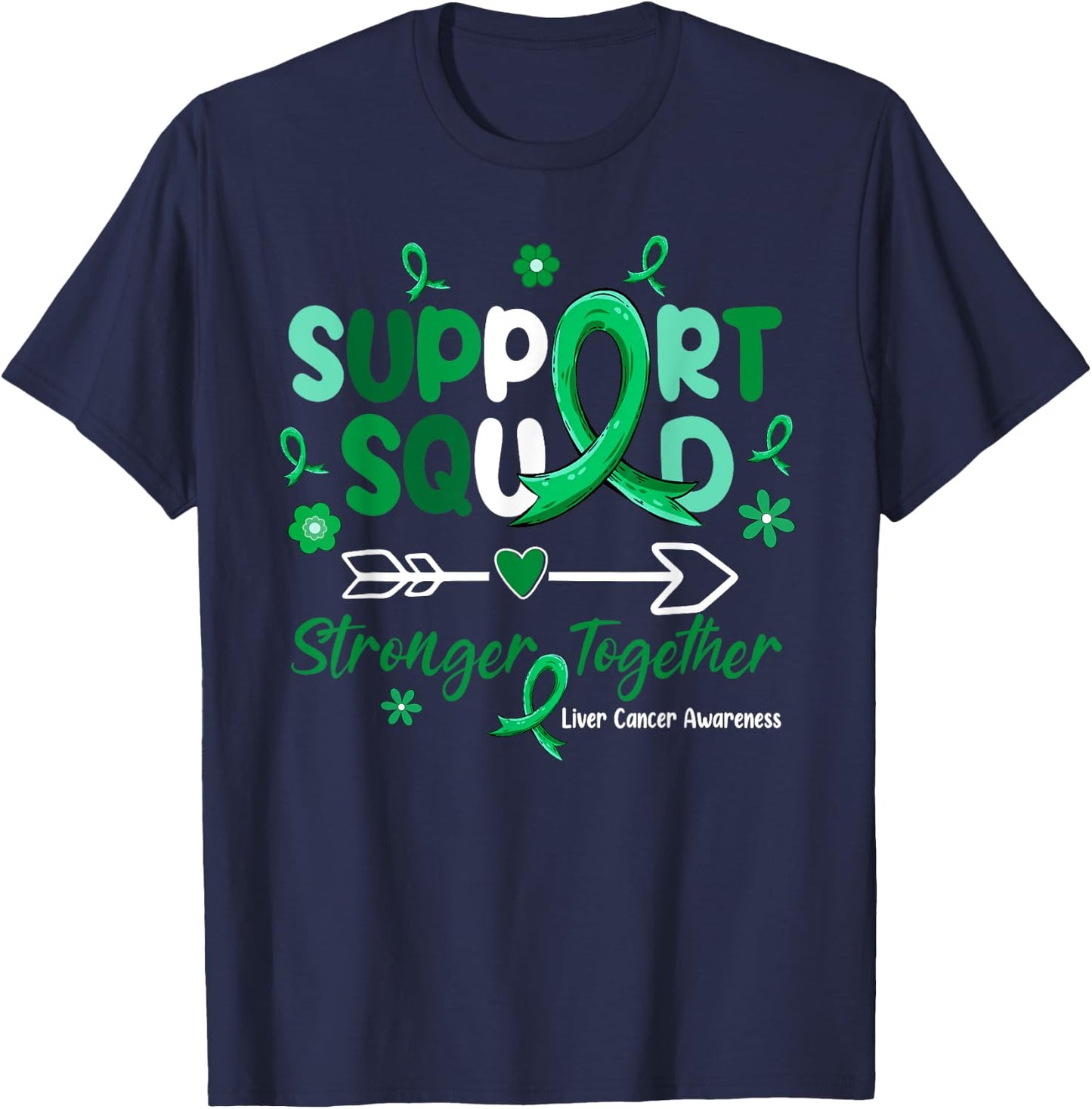 Groovy Support Squad Green Ribbon Liver Cancer Awareness T-Shirt - T-Shirt | Navy