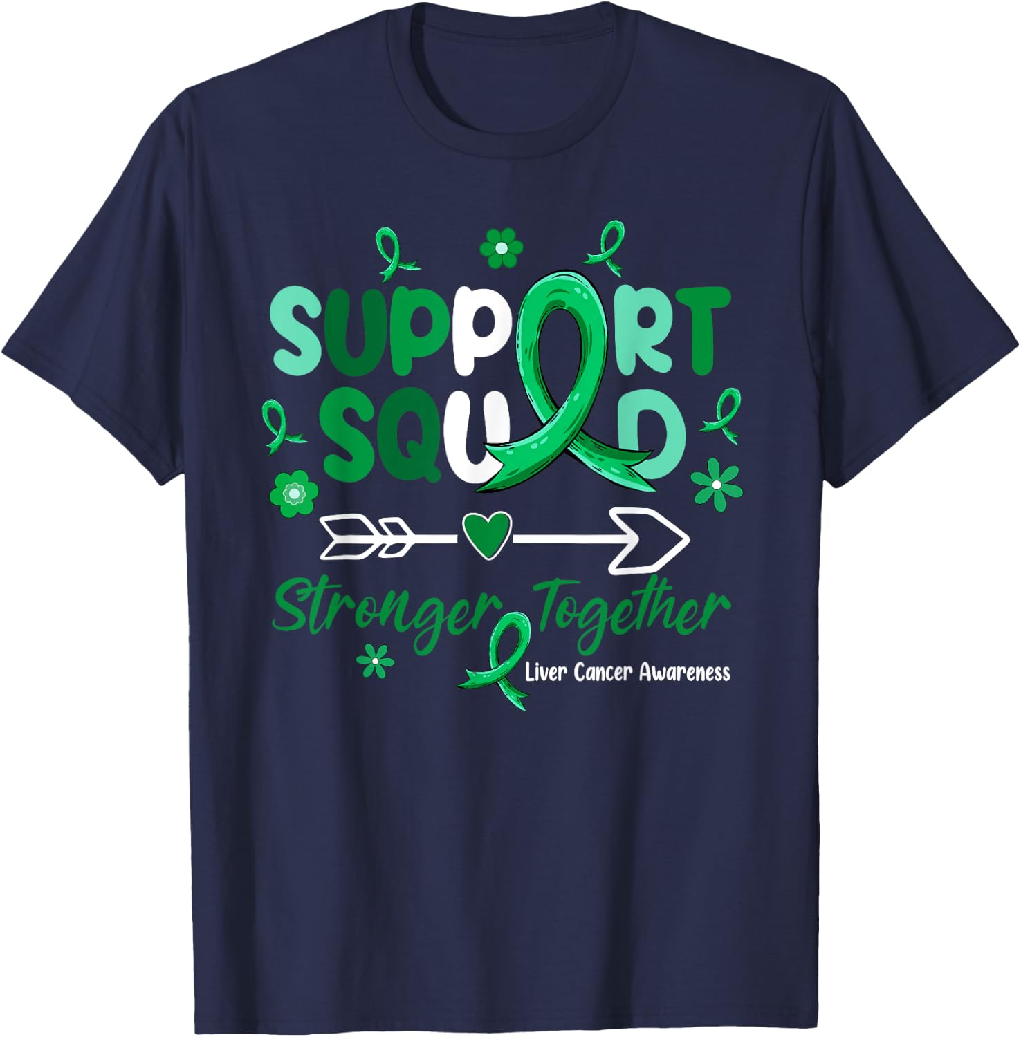 Groovy Support Squad Green Ribbon Liver Cancer Awareness T-Shirt - T-Shirt | Navy