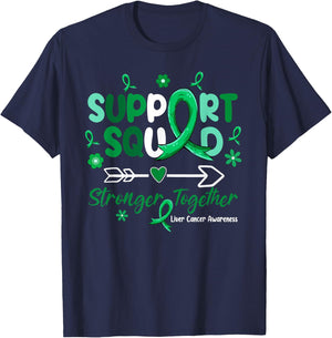 Groovy Support Squad Green Ribbon Liver Cancer Awareness T-Shirt - T-Shirt | Navy