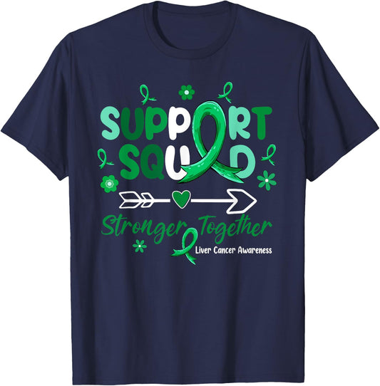 Groovy Support Squad Green Ribbon Liver Cancer Awareness T-Shirt - T-Shirt | Navy