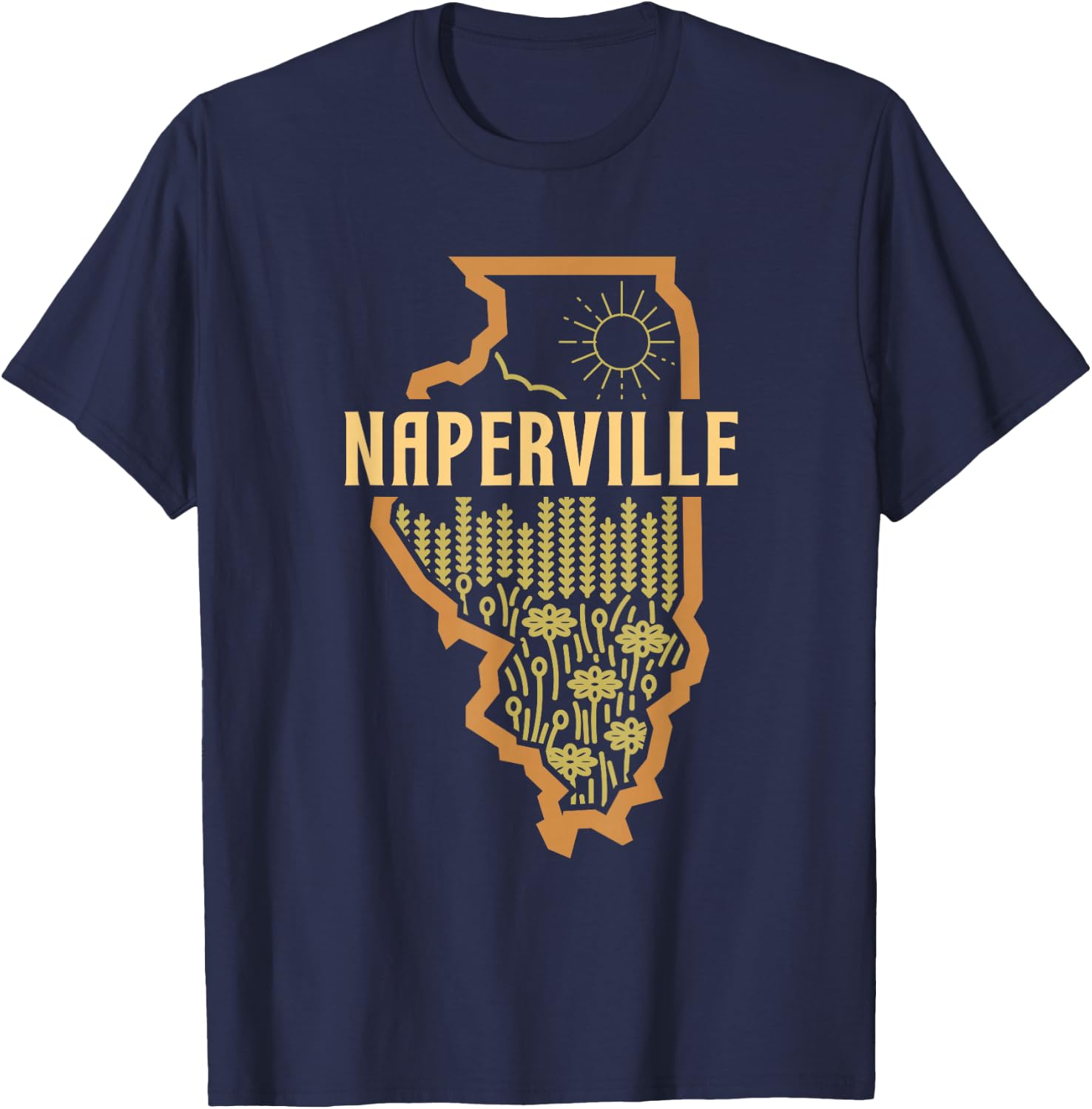 Naperville Illinois (IL) Prairie Landscape Graphic T-Shirt - T-Shirt | Navy