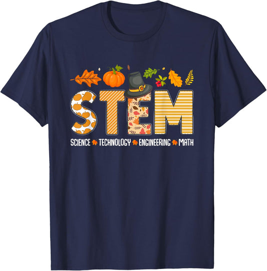 STEM Teacher Thanksgiving Grateful Educator Science Class T-Shirt - T-Shirt | Navy