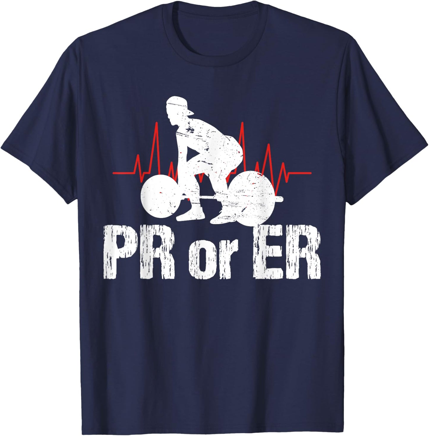 PR Or ER Funny Weightlifting Bodybuilding Apparel Vintage T-Shirt - T-Shirt | Navy