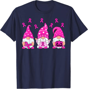 Breast Cancer Awareness Gnome Pumpkin Pink Ribbon Women Kids T-Shirt - T-Shirt | Navy