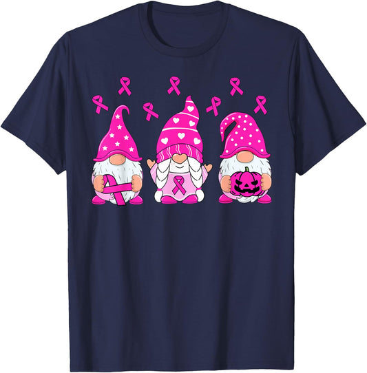 Breast Cancer Awareness Gnome Pumpkin Pink Ribbon Women Kids T-Shirt - T-Shirt | Navy