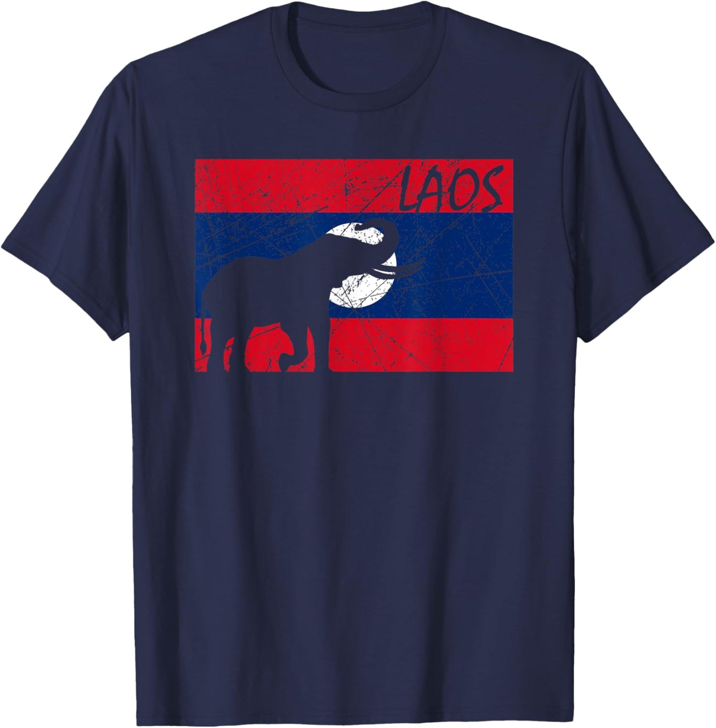 Laos Lao Laotian Proud Wild Elephants Former National Flag T-Shirt - T-Shirt | Navy