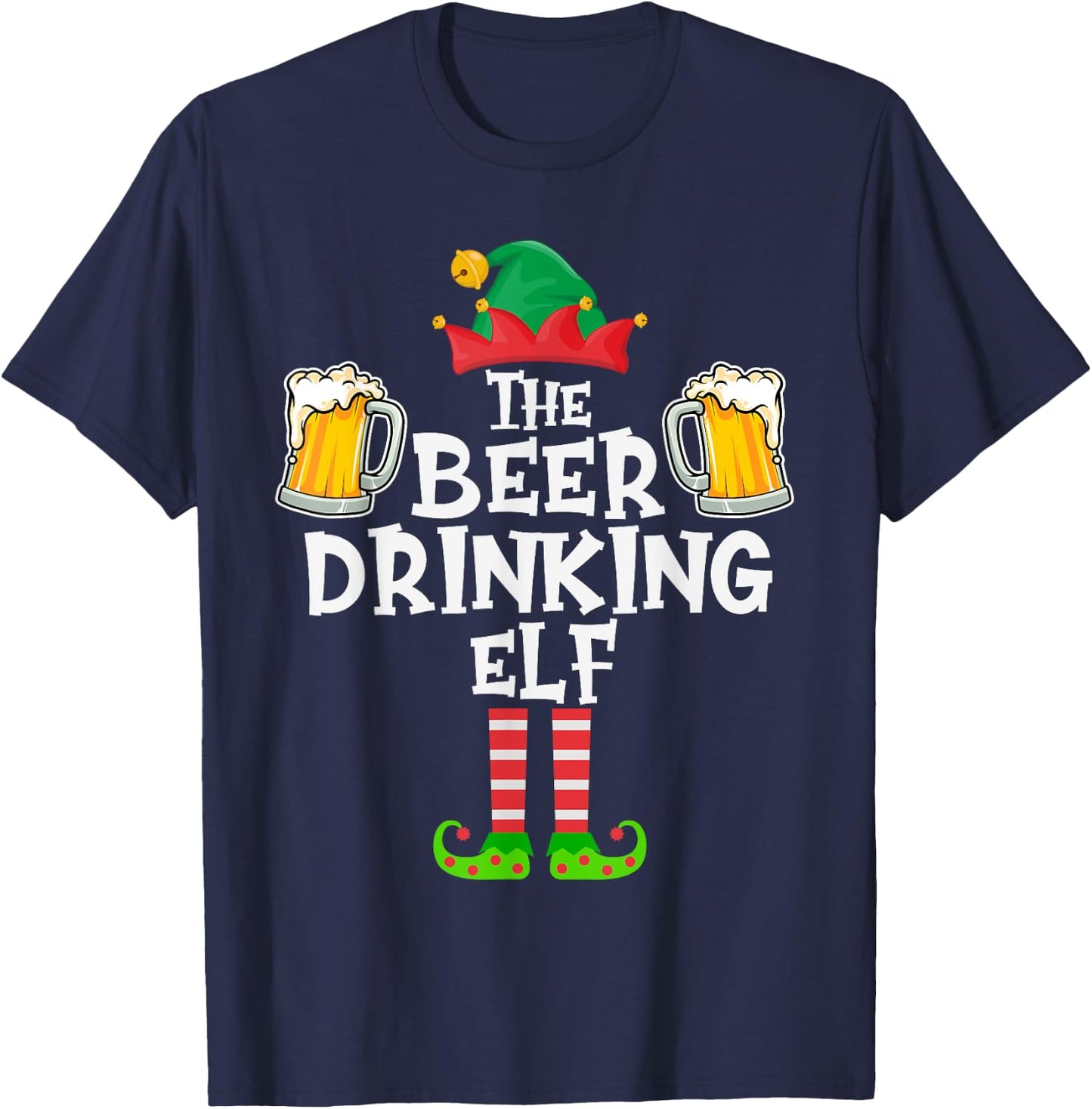 The Beer Drinking Elf, Funny Matching Family Group Christmas T-Shirt - T-Shirt | Navy