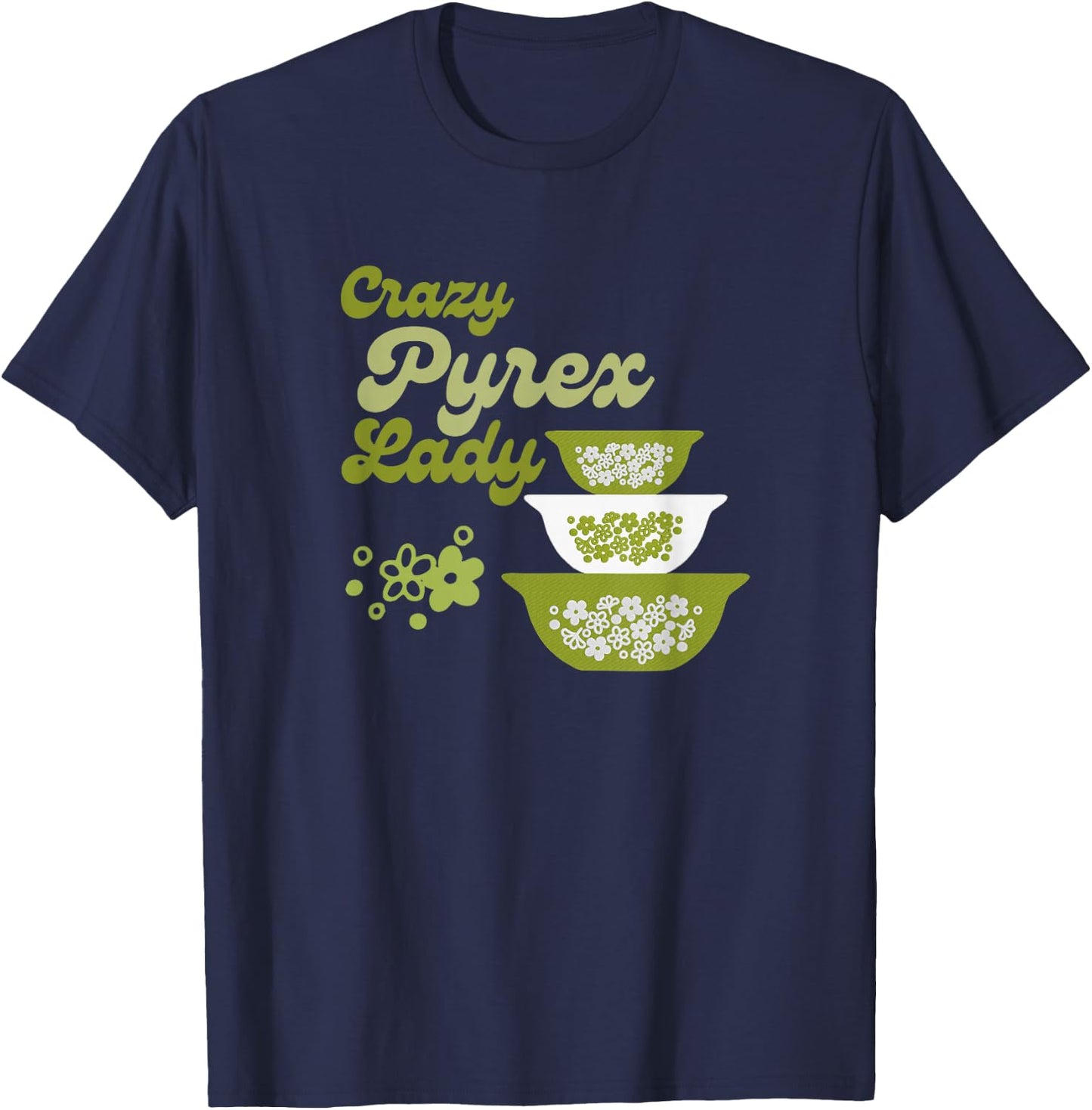 Crazy Pyrex Lady Spring Blossom Vintage Kitchen Collector T-Shirt - T-Shirt | Navy