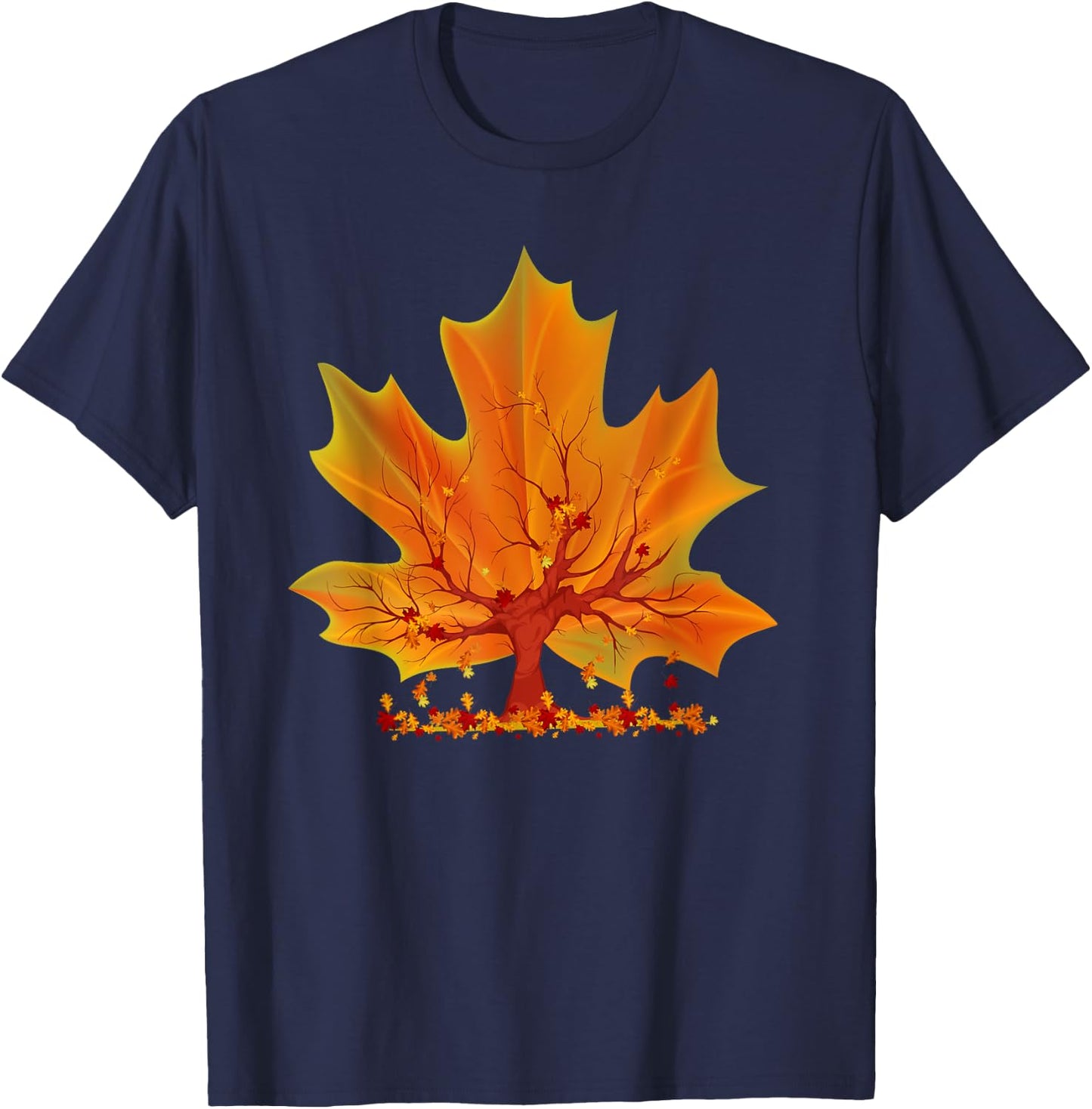 Maple Leaf Autumn Tree Orange Fall Leaves Season Canadian T-Shirt - T-Shirt | Navy