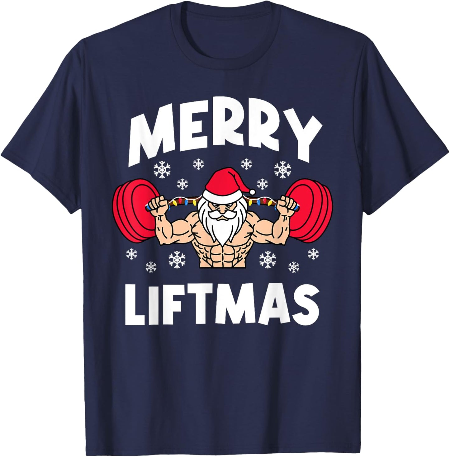 Funny Merry Liftmas Weightlifters Christmas Gym Workout T-Shirt - T-Shirt | Navy