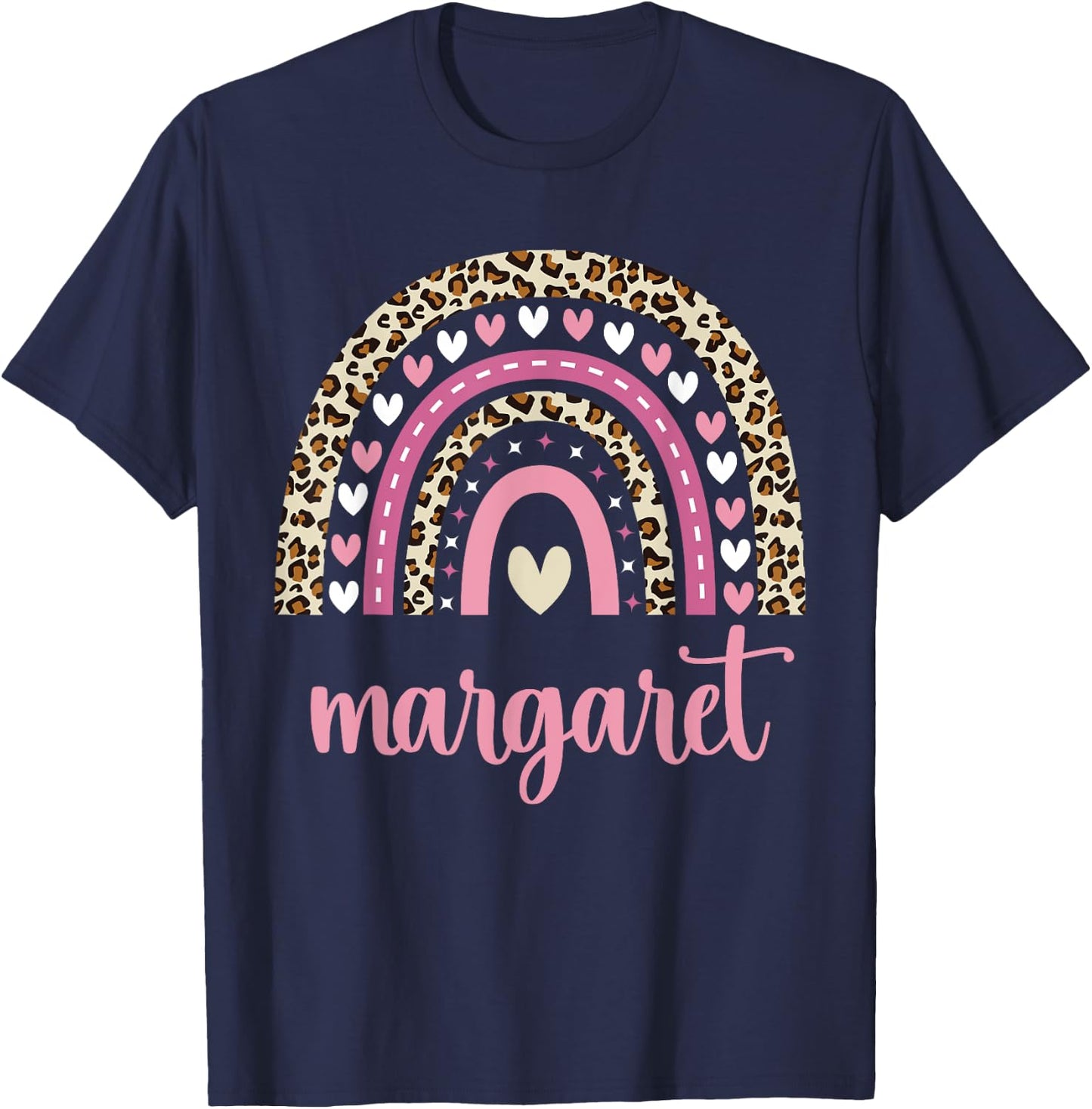 Margaret Rainbow Leopard Personalized Margaret Birthday T-Shirt - T-Shirt | Navy