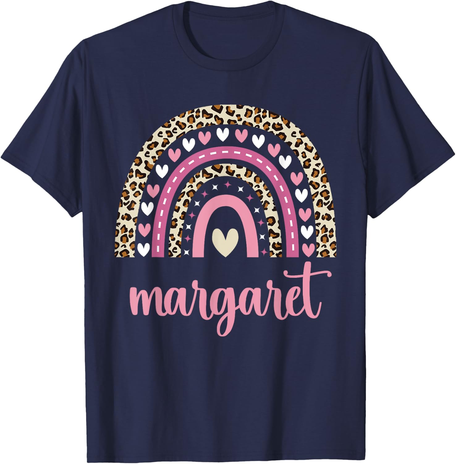 Margaret Rainbow Leopard Personalized Margaret Birthday T-Shirt - T-Shirt | Navy