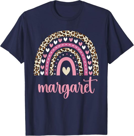 Margaret Rainbow Leopard Personalized Margaret Birthday T-Shirt - T-Shirt | Navy
