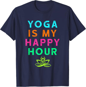 Yoga Is My Happy Hour Vintage Funny Yoga Saying T-Shirt - T-Shirt | Navy