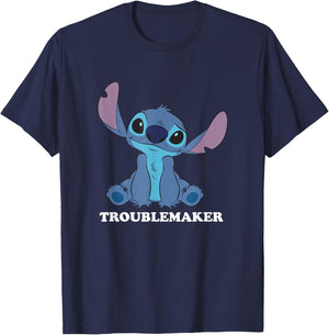 Disney Lilo & Stitch Troublemaker Cute Stitch Big Portrait T-Shirt - T-Shirt | Navy
