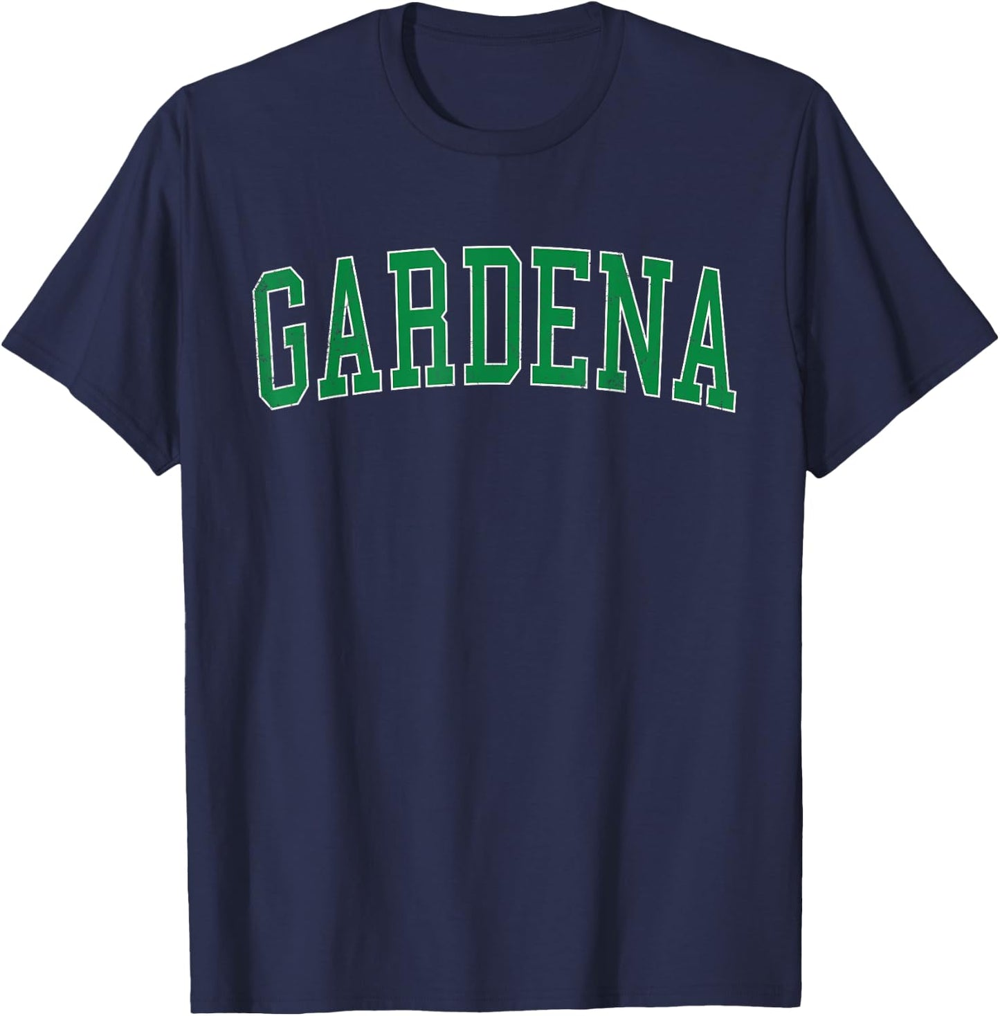 Vintage Gardena CA Distressed Green Varsity Style T-Shirt - T-Shirt | Navy