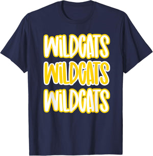 Wildcats Repeating School Spirit Yellow Gold T-Shirt - T-Shirt | Navy