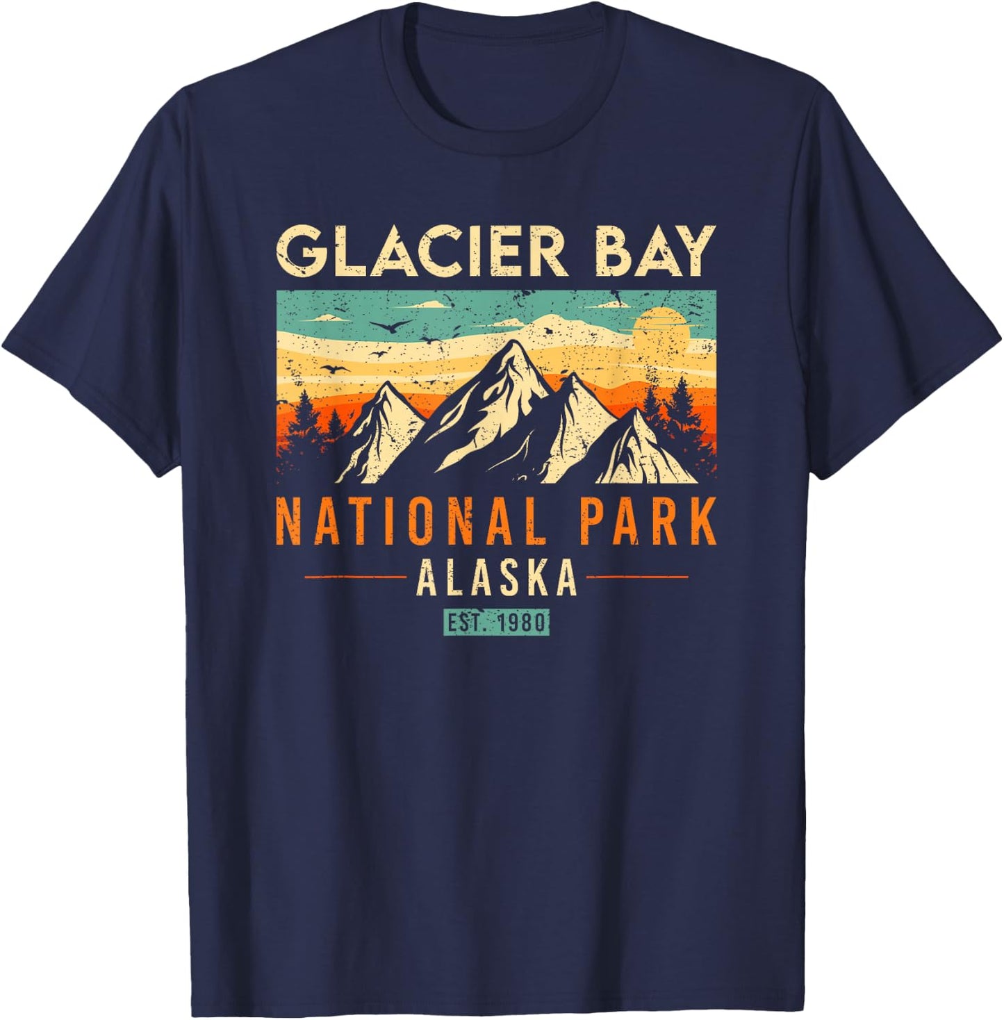 Glacier Bay Est. 1980 Retro Alaska National Park T-Shirt - T-Shirt | Navy