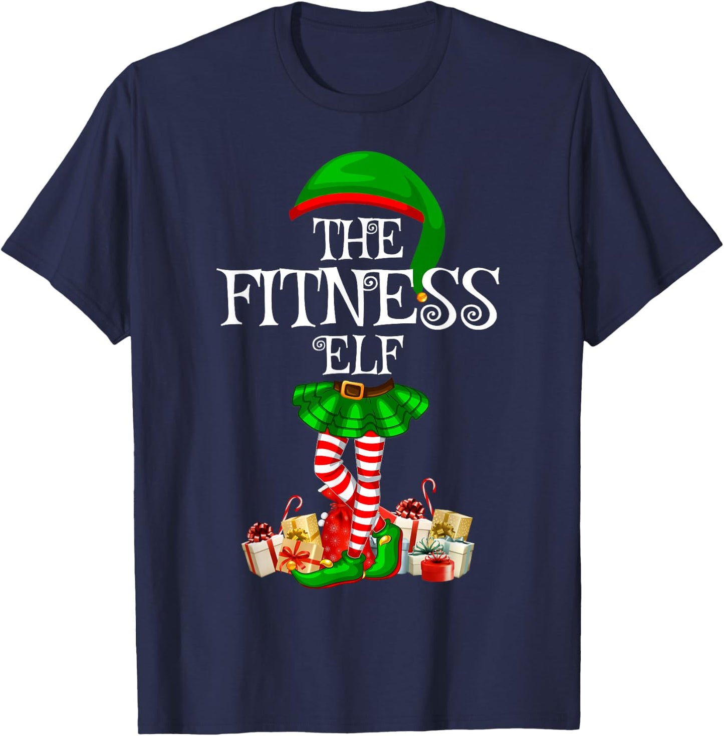 Matching Family Funny The Fitness Elf Christmas T-Shirt - T-Shirt | Navy