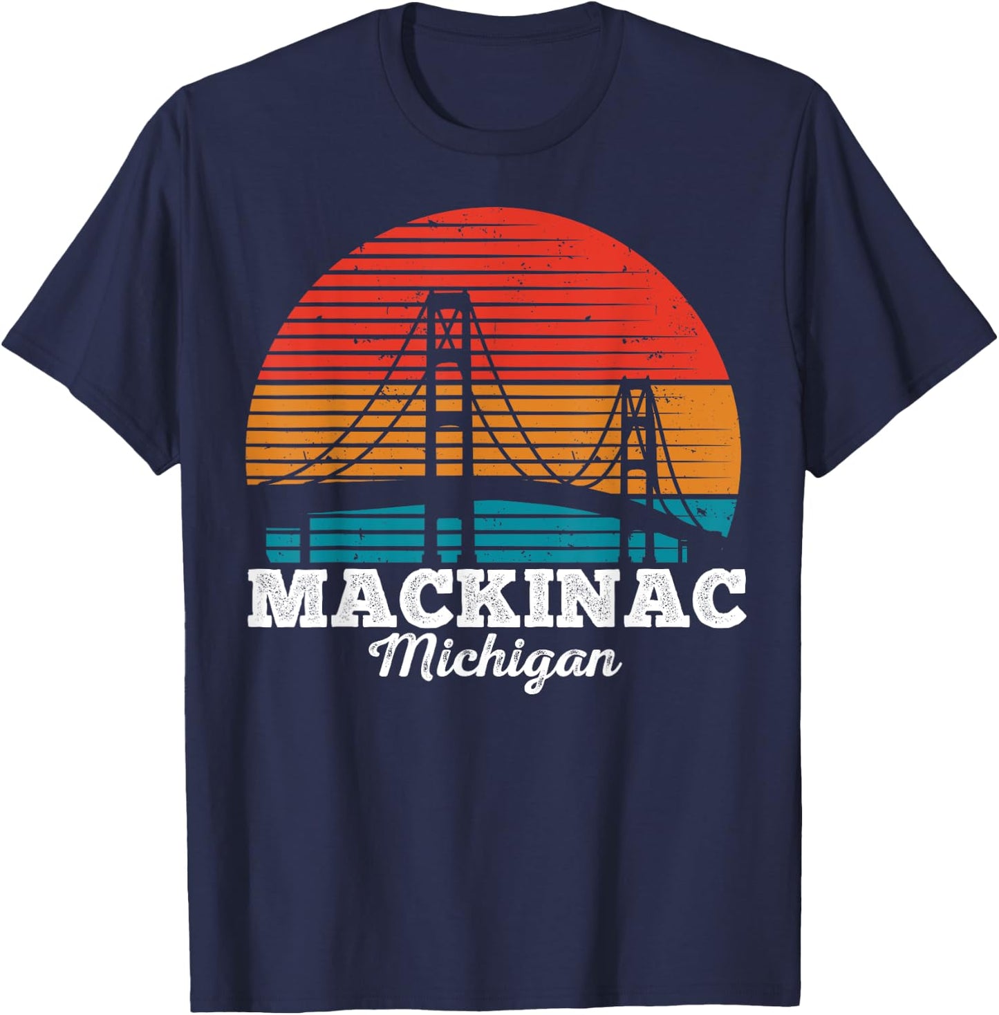 Mackinac Bridge Souvenir Mackinaw Island Retro Michigan T-Shirt - T-Shirt | Navy