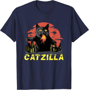Japanese Cat Sunset Catzilla T-Shirt - T-Shirt | Navy