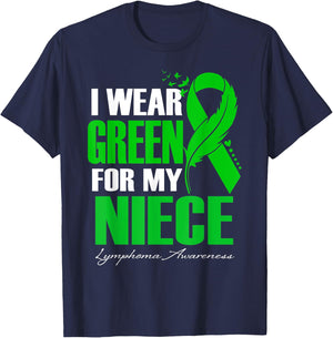 I Wear Green For My Niece Lymphoma Awareness Feather T-Shirt - T-Shirt | Navy
