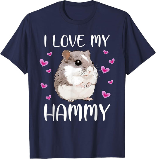I Love My Hammy Cute Chinese Dwarf Hamster Pet Owner Graphic T-Shirt - T-Shirt | Navy
