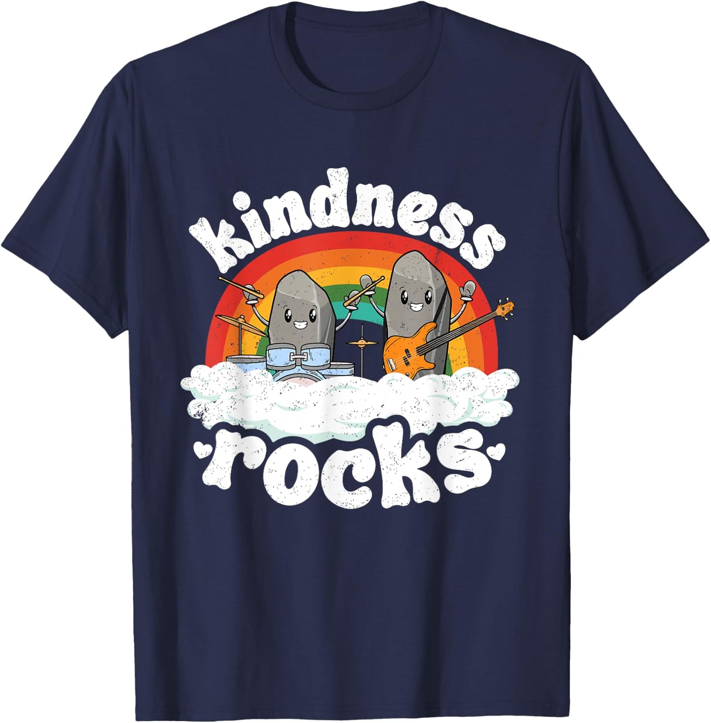 Anti Bullying Rainbow Hippie Music Teacher Kindness Rocks Women Kids T-Shirt - T-Shirt | Navy