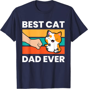 Best Cat Dad Ever Papa Calico Cat Women Girls Kids T-Shirt - T-Shirt | Navy