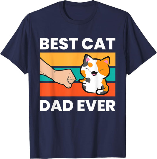 Best Cat Dad Ever Papa Calico Cat Women Girls Kids T-Shirt - T-Shirt | Navy