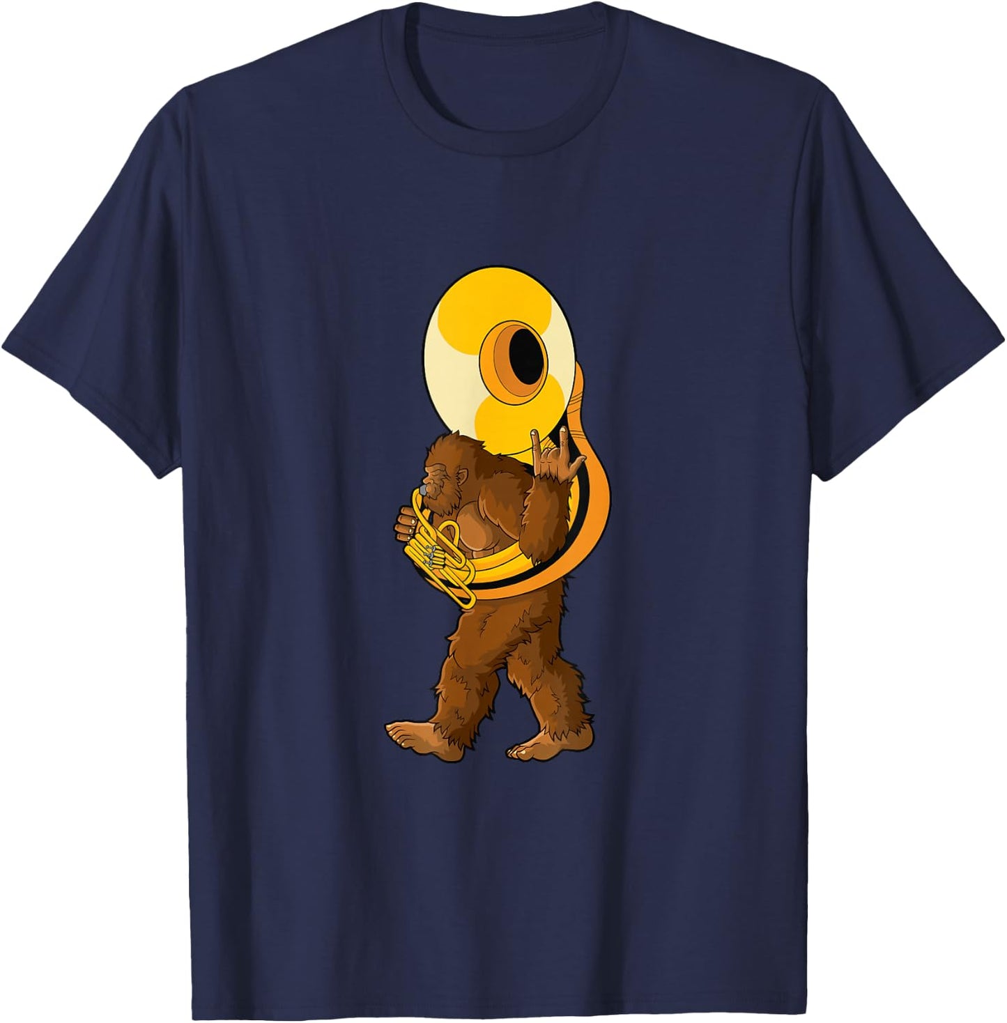 Marching band gifts for musicians Bigfoot Playing Sousaphone Instrument Tuba T-Shirt - T-Shirt | Navy