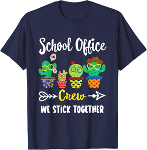 Matching Teacher Back to School Gifts School Office Crew, Funny Cactus Team School Office Squad Black T-Shirt - T-Shirt | Navy