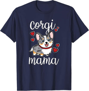Funny Kawaii Mama Mom Cardigan Blue Merle Corgi Lover T-Shirt - T-Shirt | Navy