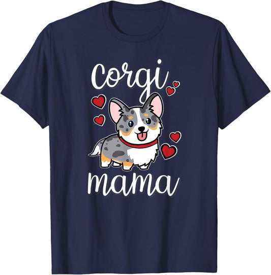 Funny Kawaii Mama Mom Cardigan Blue Merle Corgi Lover T-Shirt - T-Shirt | Navy