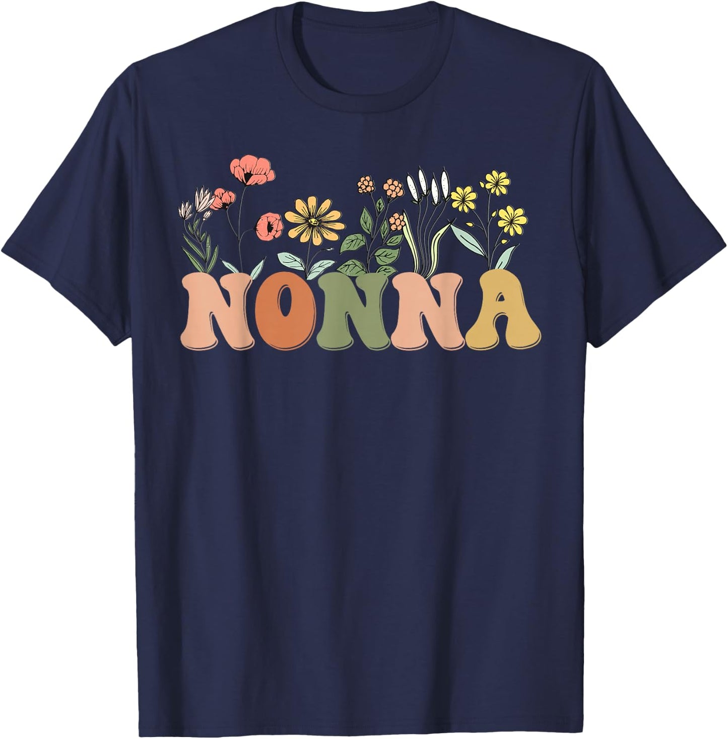 Wildflowers Nonna Floral Mother's Day Nonna T-Shirt - T-Shirt | Navy