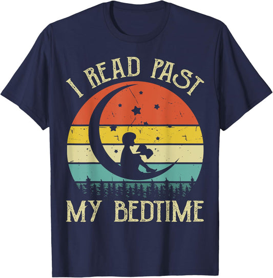 Nerdy I Read Past My Bedtime Reading Book Teacher Kids Women T-Shirt - T-Shirt | Navy