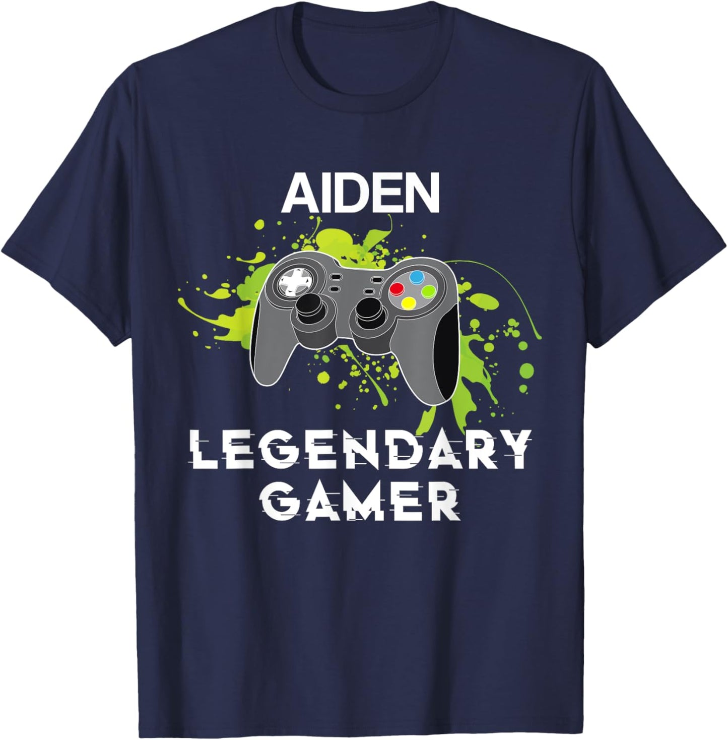 Aiden Name Gift - Personalized Legendary Gamer T-Shirt - T-Shirt | Navy