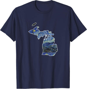 Michigan Starry Night Style State T-Shirt - T-Shirt | Navy