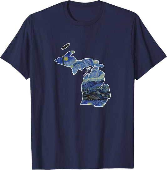 Michigan Starry Night Style State T-Shirt - T-Shirt | Navy